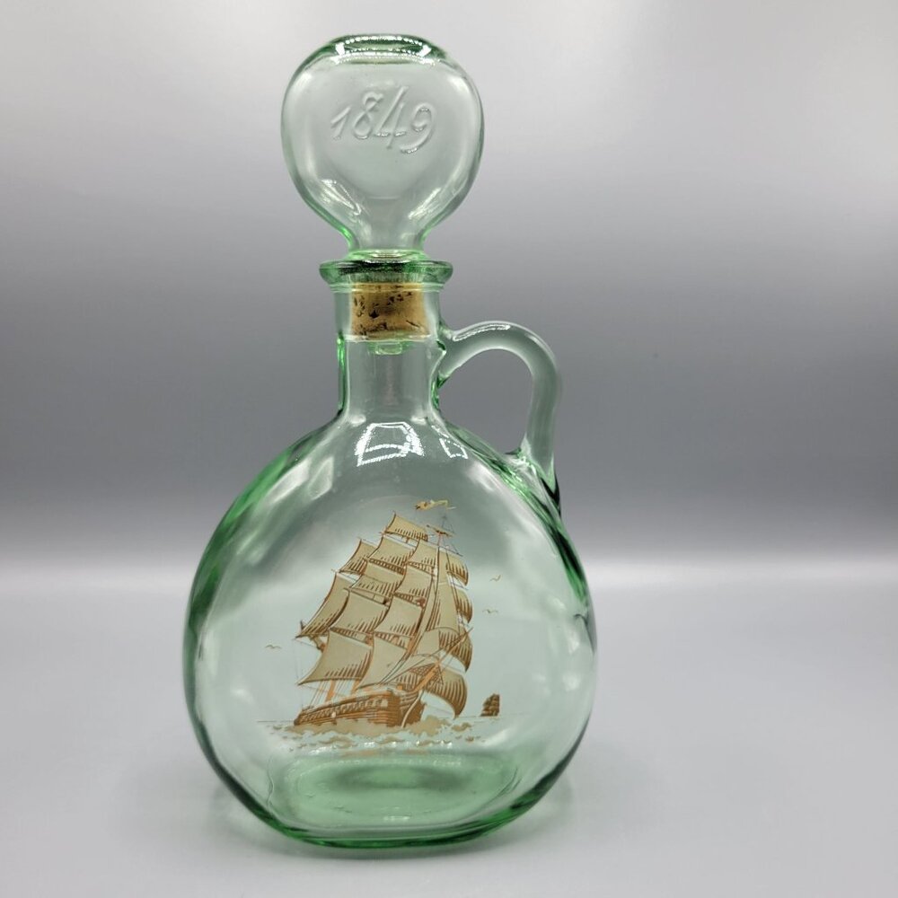 Vintage Old Fitzgerald 1849 Flagship Ship Bottle Green Glass Decanter
